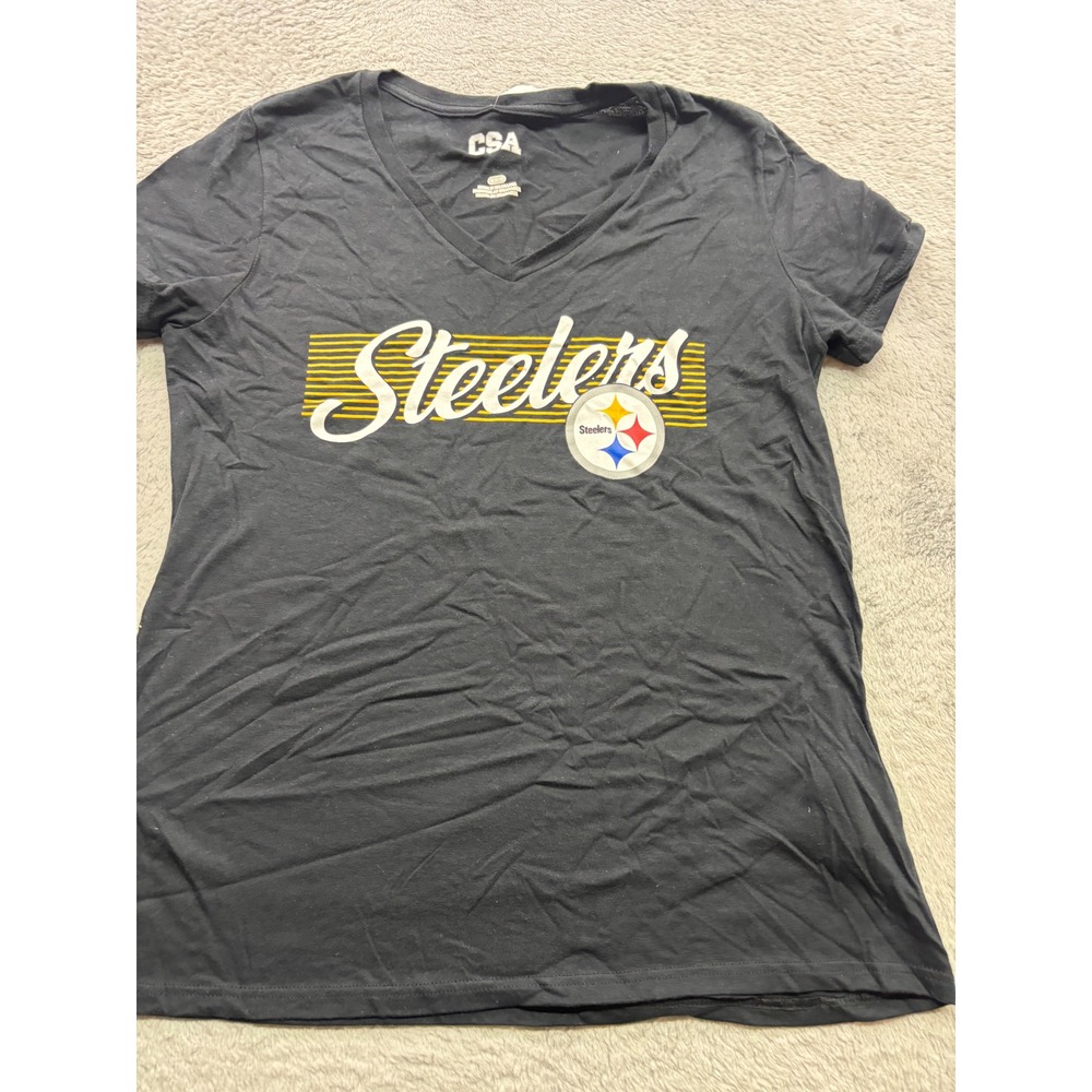 NFL Pittsburgh Steelers Womens V-Neck Graphic T-Shirt Black Medium NWT